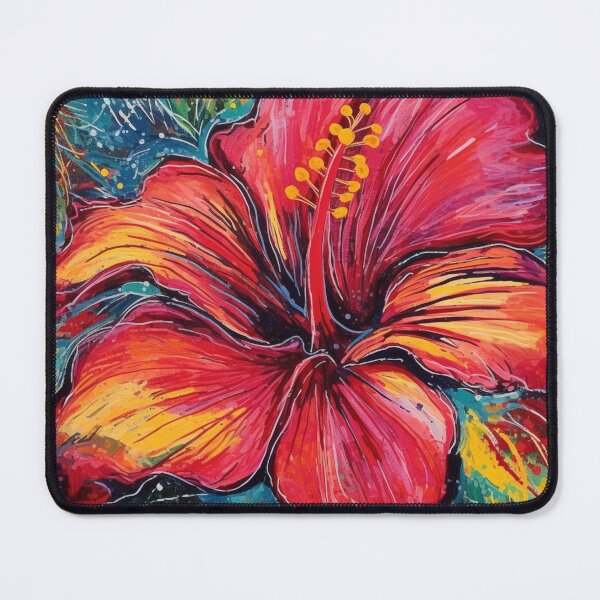 Item preview, Red and Orange Hibiscus Flower in art brut style designed and sold by EpicFoxArt.