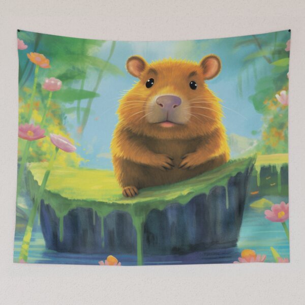 Item preview,  Capybara green landscape digital art designed and sold by DigitalPixelize.