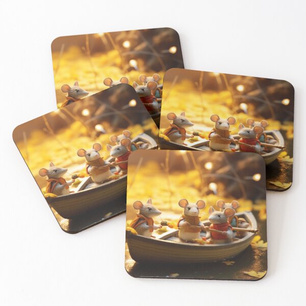 Item preview, Cute little mice in a wooden boat on the background of autumn leaves designed and sold by aiphotosart.