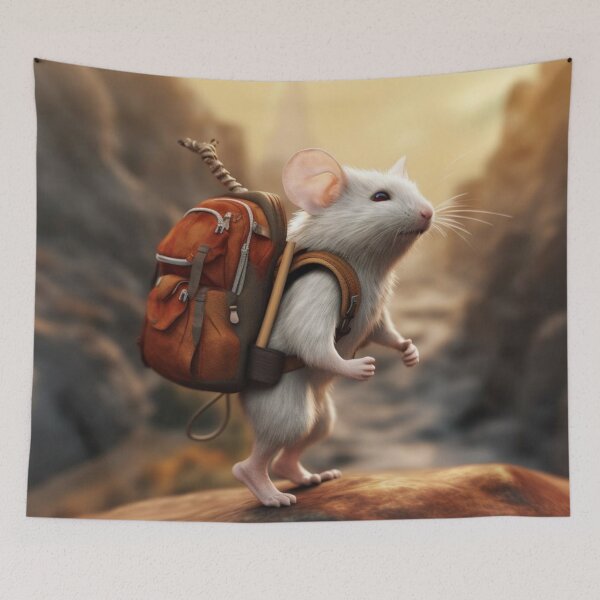 Item preview, White rat with a backpack on top of a mountain. 3d renderingd designed and sold by aiphotosart.