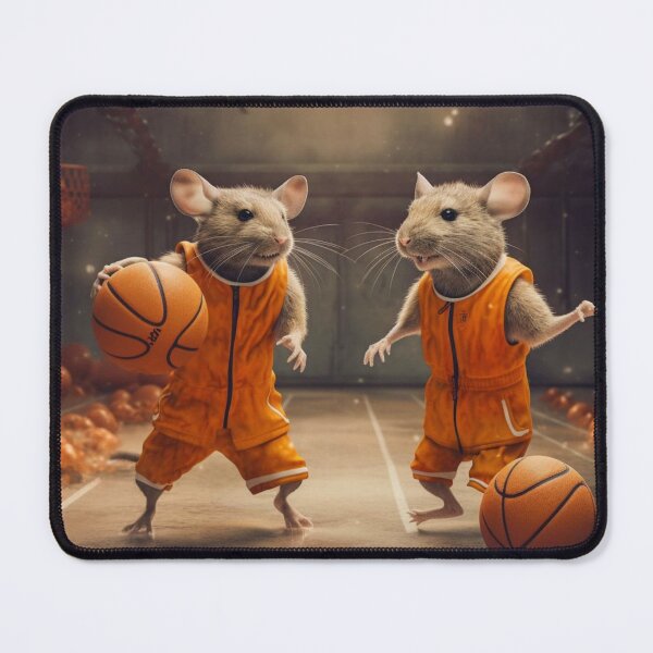 Item preview, Two rats in orange suits playing basketball on a basketball court.  designed and sold by aiphotosart.