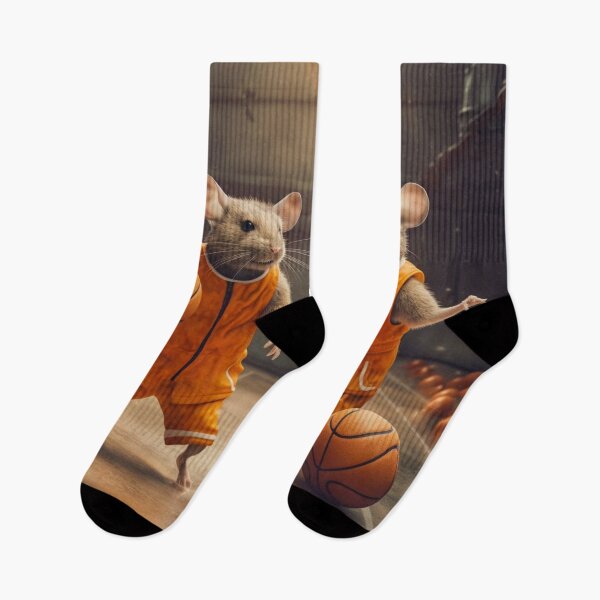 Item preview, Two rats in orange suits playing basketball on a basketball court.  designed and sold by aiphotosart.