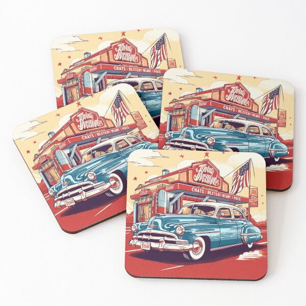 Item preview, Vintage Vibe: Old American Car and Gas Station on the Red Road - Chic Illustrations designed and sold by Bee Happy Creative™.