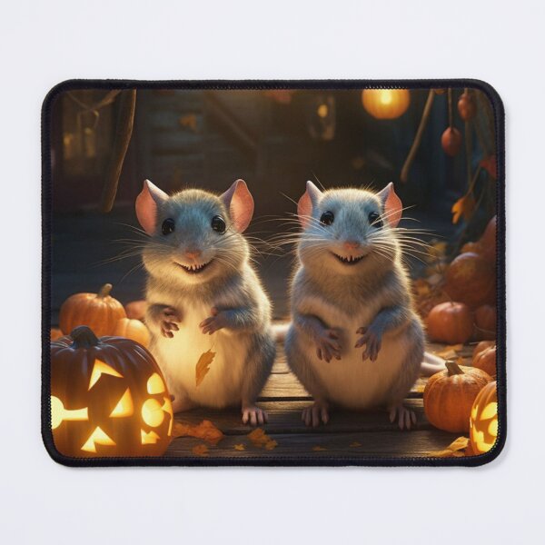 Item preview, Two cute little rats sit on a wooden background with pumpkins. designed and sold by aiphotosart.