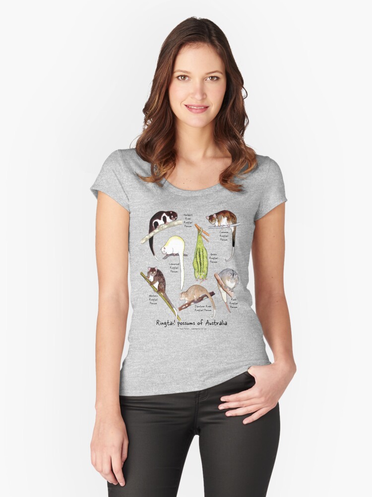 Thumbnail 1 of 3, Fitted Scoop T-Shirt, Ringtail possums of Australia designed and sold by PaperbarkW.