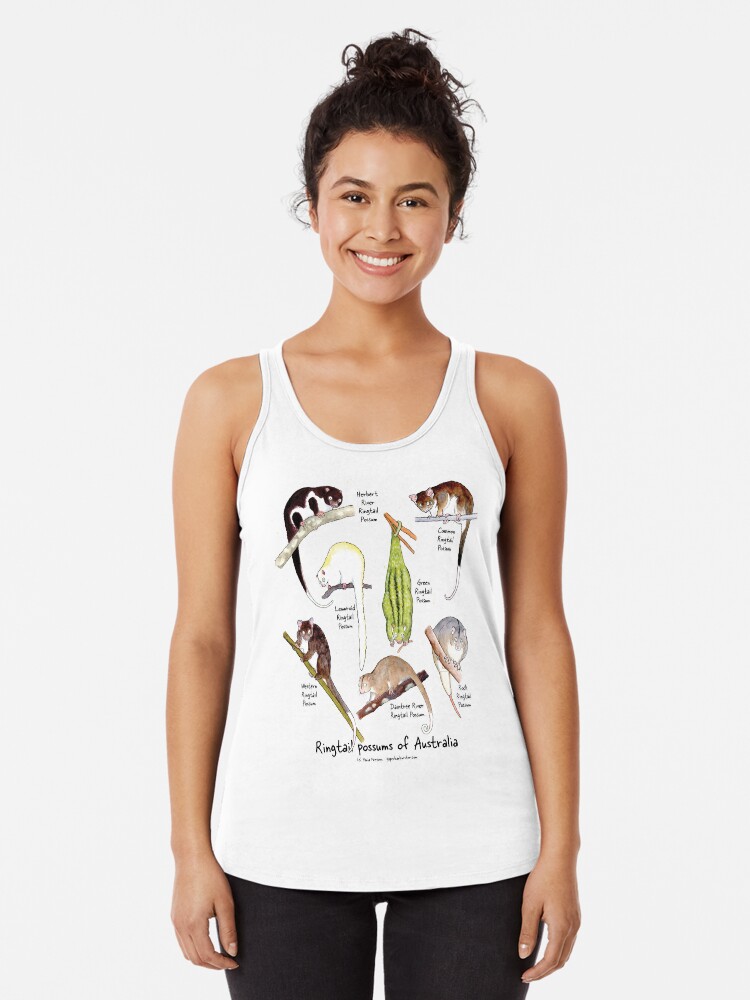Thumbnail 1 of 3, Racerback Tank Top, Ringtail possums of Australia designed and sold by PaperbarkW.
