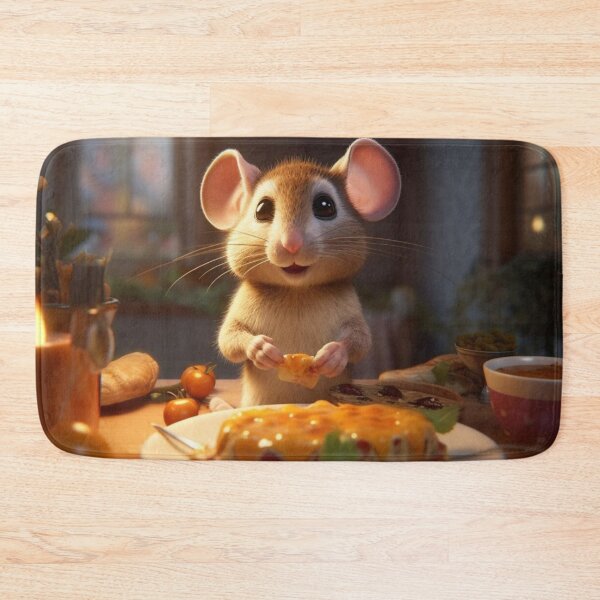 Item preview, Little mouse with cake and coffee on a wooden table in the kitchen designed and sold by aiphotosart.
