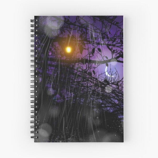 Item preview, Landscape illustration of silhouettes of streetlights and dead branches shining in the evening and silently falling rain designed and sold by MTShoppingLine.