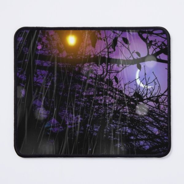 Item preview, Landscape illustration of silhouettes of streetlights and dead branches shining in the evening and silently falling rain designed and sold by MTShoppingLine.