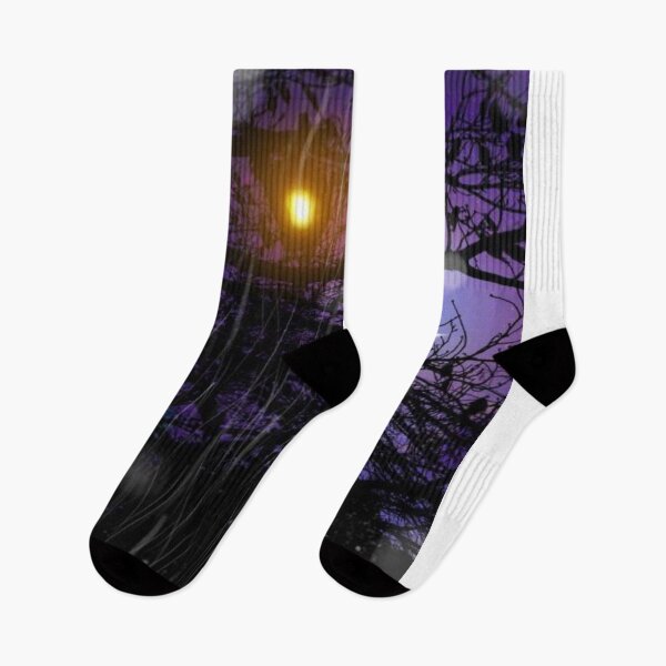 Item preview, Landscape illustration of silhouettes of streetlights and dead branches shining in the evening and silently falling rain designed and sold by MTShoppingLine.