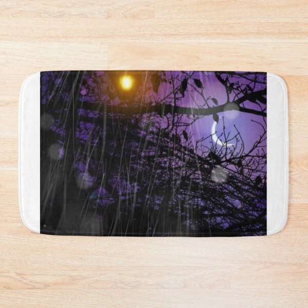 Item preview, Landscape illustration of silhouettes of streetlights and dead branches shining in the evening and silently falling rain designed and sold by MTShoppingLine.