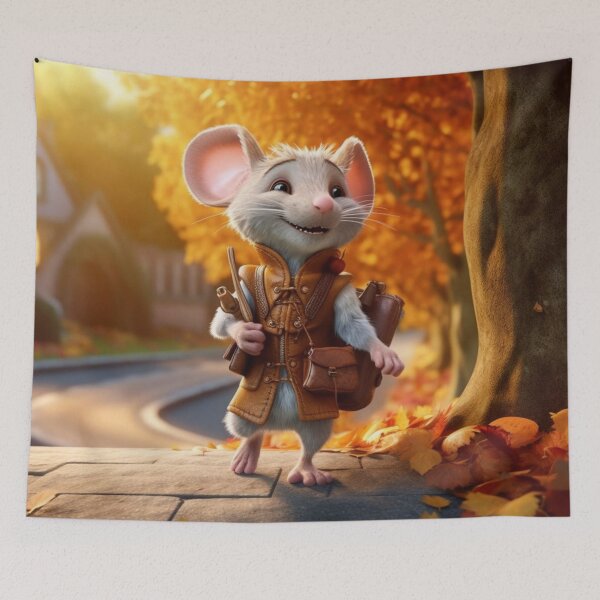 Item preview, Cute little mouse with bag in autumn park. 3d rendering designed and sold by aiphotosart.