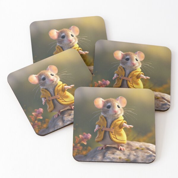Item preview, Cute little mouse in a yellow raincoat on a rock designed and sold by aiphotosart.