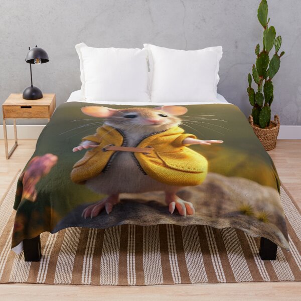 Item preview, Cute little mouse in a yellow raincoat on a rock designed and sold by aiphotosart.