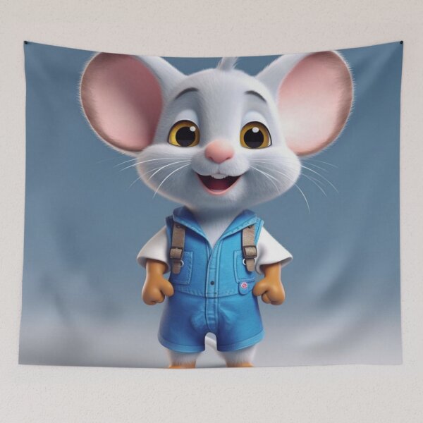 Item preview, Cartoon mouse with suspenders and backpack - 3D Illustration designed and sold by aiphotosart.
