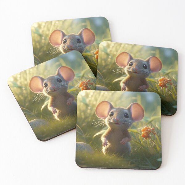 Item preview, Little mouse sitting on grass with rowan berry in the background designed and sold by aiphotosart.