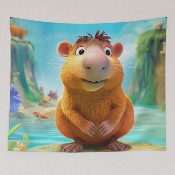 Item preview,  Capybara landscape beautiful blue digital art designed and sold by DigitalPixelize.