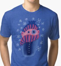 Freezing Kid With Hat And Scarf Tri-blend T-Shirt
