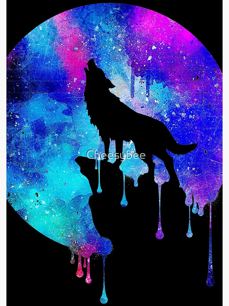moon wolf ハンドメイドパステル画 絵画アート原画