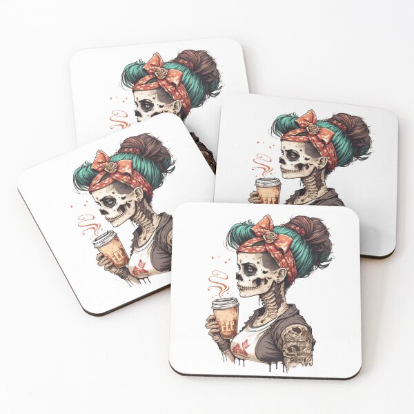 Item preview, Skeleton woman drinking coffee designed and sold by DannasART.