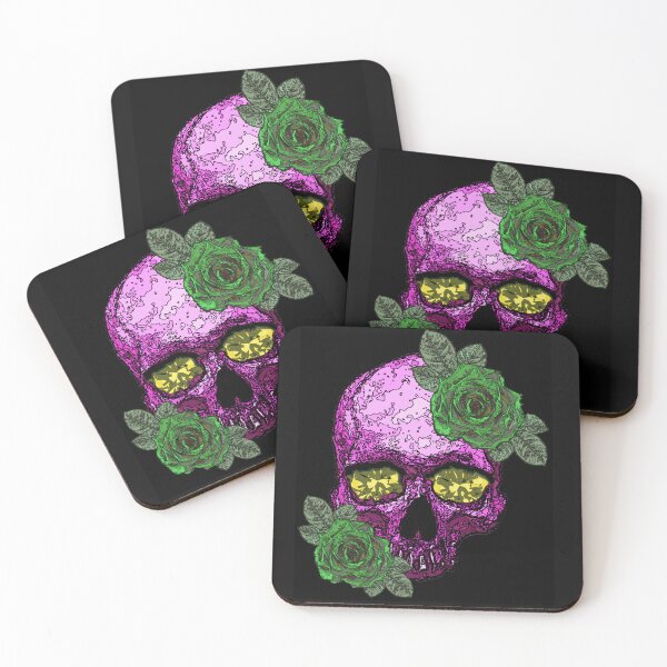 Item preview, Red violet skull with green roses and yellow diamond eyes. designed and sold by Francis Anderson.