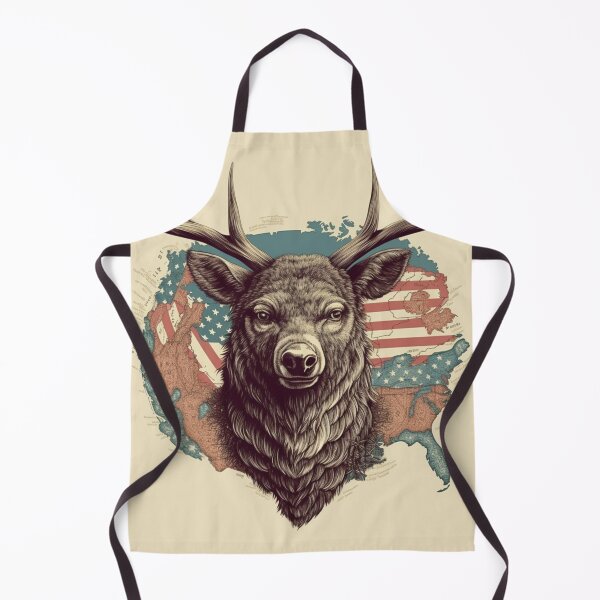 Item preview, Stars and Stags: Vintage American Flag Deer Head on US Map - Realistic Landscapes with Soft, Tonal Colors designed and sold by Bee Happy Creative™.