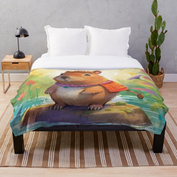 Aperçu de l'œuvre  beau capybara avec aquarelles art numérique créée et vendue par DigitalPixelize.