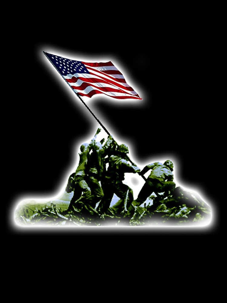 American Flag. America, USA. Raising the Colours on Iwo Jima WW2. On BLACK. by TOMSREDBUBBLE