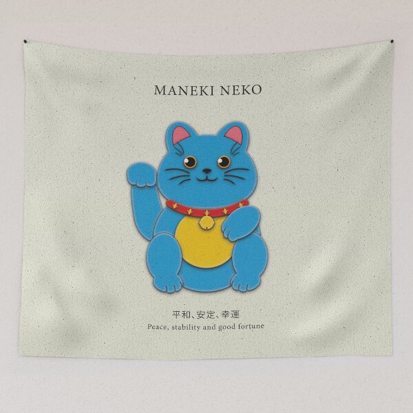 Item preview, Blue Maneki-Neko: Bringing Peace, Stability, and Good Fortune designed and sold by VRMediaDecor.