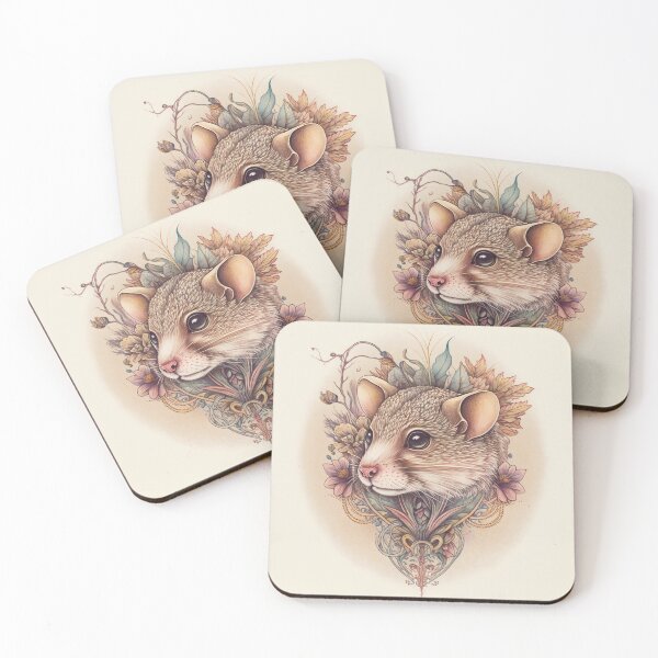 Item preview, AI illustration of a red harvest mouse in a watercolour style designed and sold by ArtWorkbyAI.