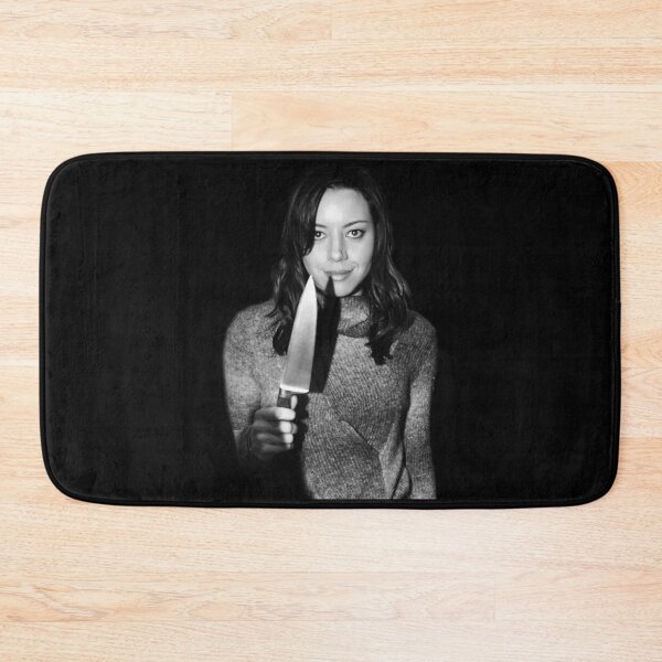 Item preview, aubrey plaza black and white holding knife with outline designed and sold by ScarecrowShort.