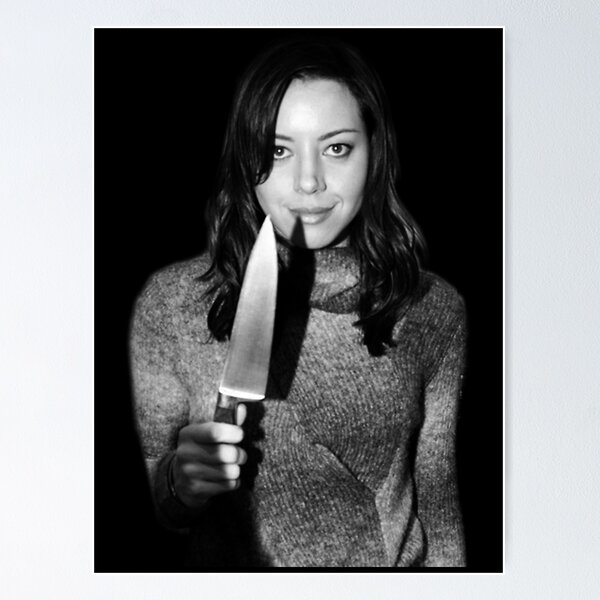 Item preview, aubrey plaza black and white holding knife with outline designed and sold by ScarecrowShort.