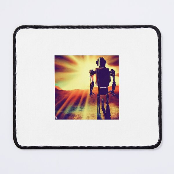 Item preview, a robot from the 1930's walking in to the sunset, vintage movie poster, digital art designed and sold by designssublime.