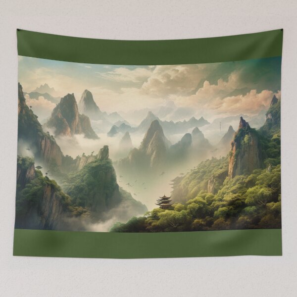 Item preview, Colourful Chinese Mountain Landscape designed and sold by NoWayy.