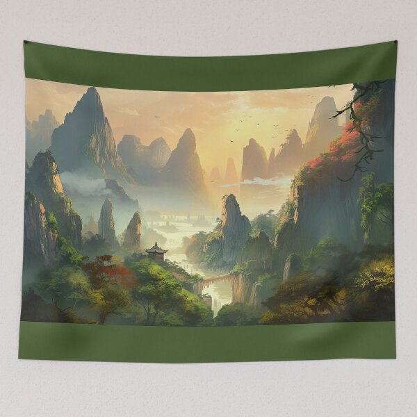 Item preview, Colourful Chinese Mountain Landscape designed and sold by NoWayy.