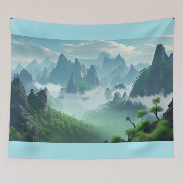 Item preview, Colourful Chinese Mountain Landscape designed and sold by NoWayy.