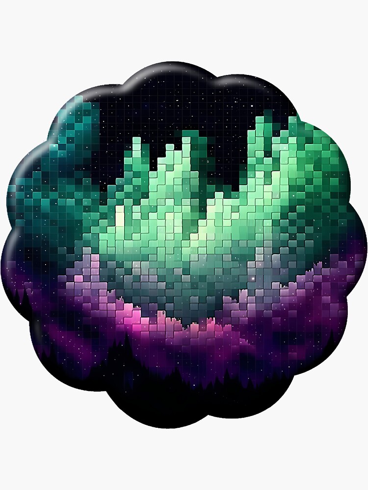 Experience the Magic: Pixelated Northern Lights in Unique Pixel Art Style |  Sticker