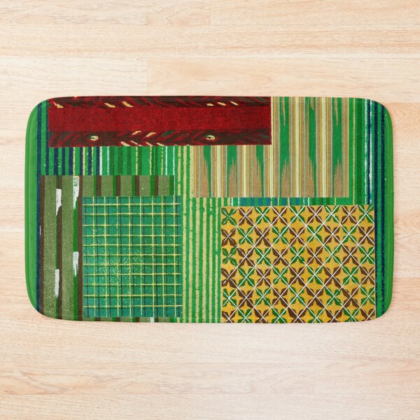 Item preview, JAPANESE TEXTILE COLLAGE SERIES  - Variation No.15 STRIPES and RECTANGLES -LIME, OLIVE, RED, GOLD designed and sold by MirabiliaMagpie.