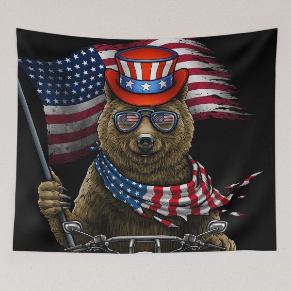 Item preview, American Patriotic Grizzly Bear Riding Chopper Motorcycle 4th of July designed and sold by lillyrise.