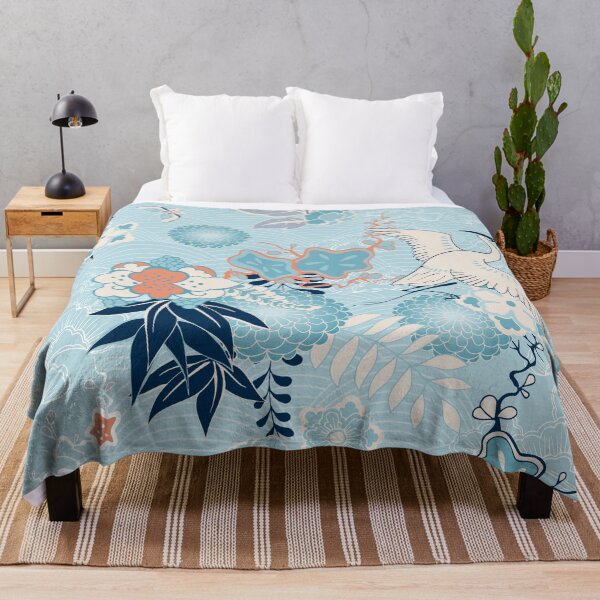 Item preview, Japanese Traditional Crane Pattern light Blue designed and sold by OneCreativeArt.