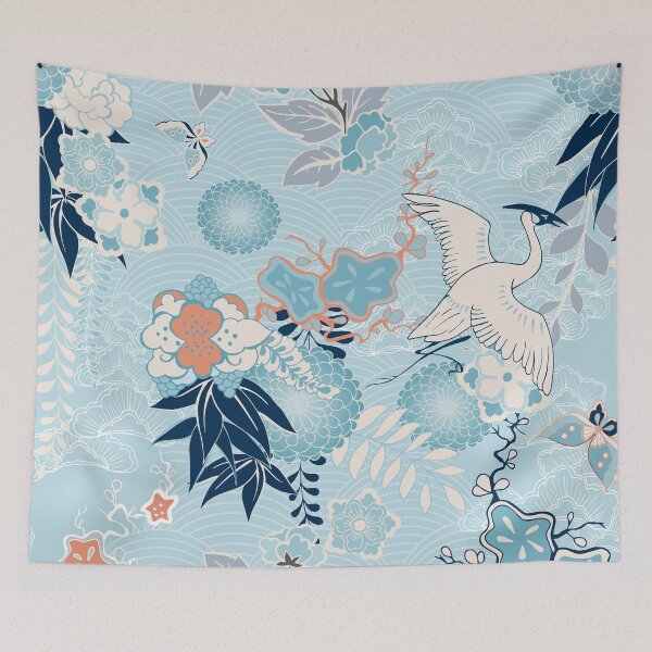 Item preview, Japanese Traditional Crane Pattern light Blue designed and sold by OneCreativeArt.