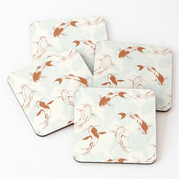 Item preview, Koi carp in orange rust, beige and light blue designed and sold by Katj-A-Studio.