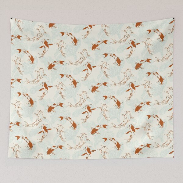 Item preview, Koi carp in orange rust, beige and light blue designed and sold by Katj-A-Studio.