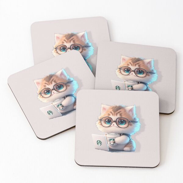 Item preview, adorable kitten with glasses drinking coffee designed and sold by tori-s02.