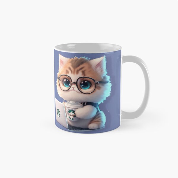 Item preview, adorable kitten with glasses drinking coffee designed and sold by tori-s02.