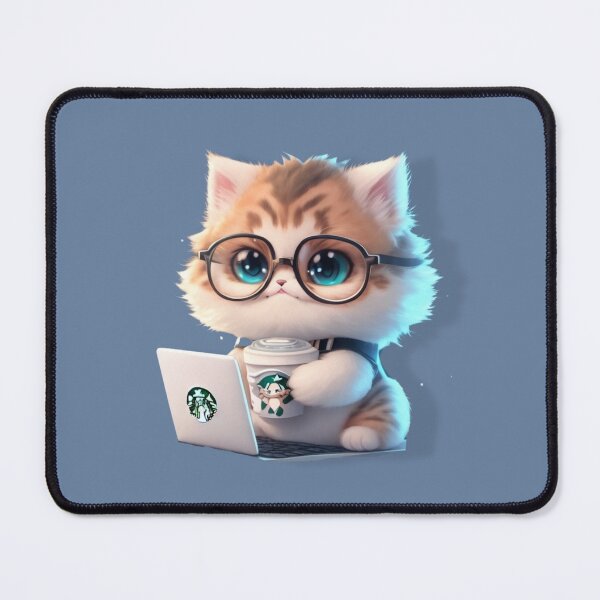 Item preview, adorable kitten with glasses drinking coffee designed and sold by tori-s02.