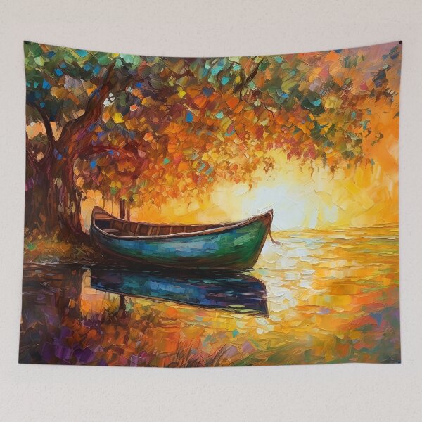 Item preview, Boat at tranquil sunset designed and sold by Red Witch Art.