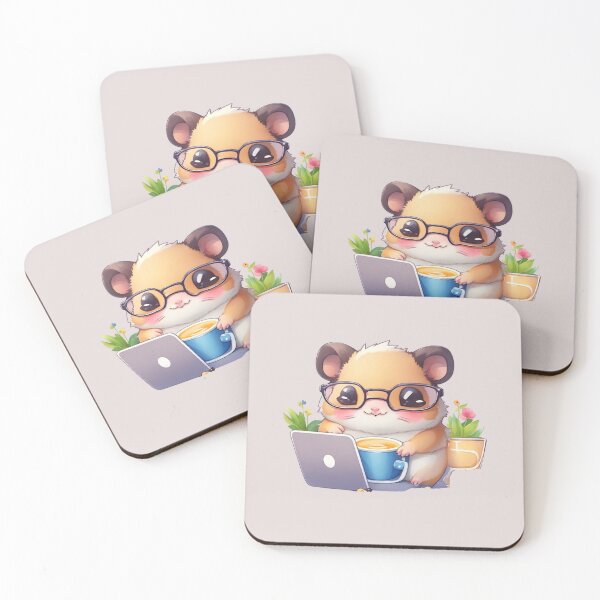 Item preview, adorable hamster with glasses drinking coffee designed and sold by tori-s02.