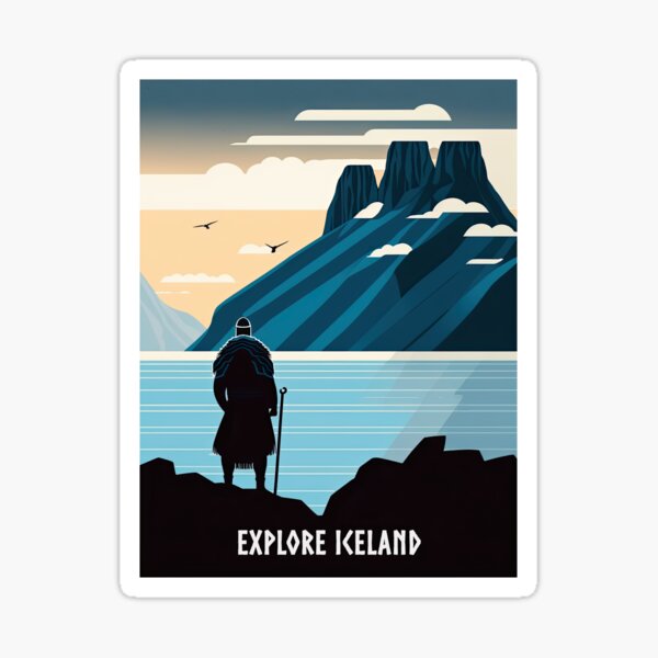 Erkundung der Wikingerländer – Wikinger-Reiseposter – Island Sticker