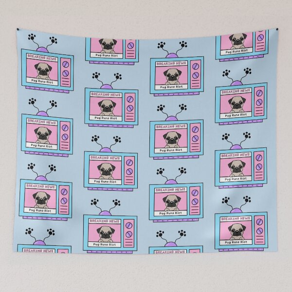 Artikelvorschau, Retro Pug Delight: Mops auf Vintage-TV-Aufkleber für Hunde- und Nostalgie-Enthusiasten entworfen und verkauft von Aswood25.